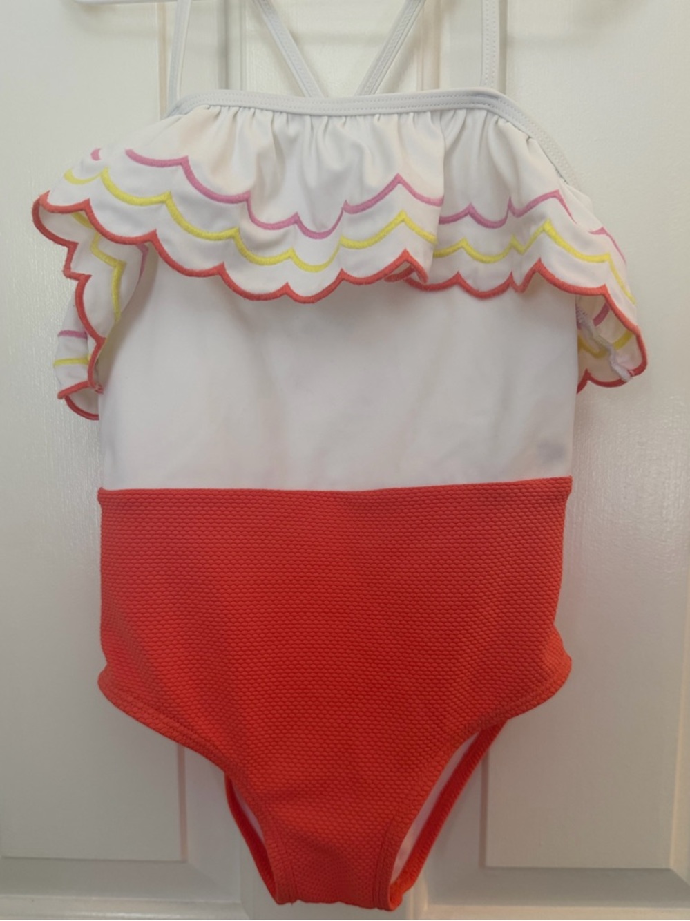 Janie and Jack Coral & White Ruffle One-Piece Swimsuit
